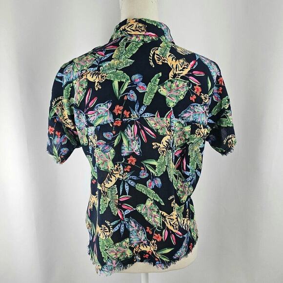 Philosophy Women's Raw Hem Cropped Tropical Button Up Shirt Size Small NWT - Picture 7 of 12
